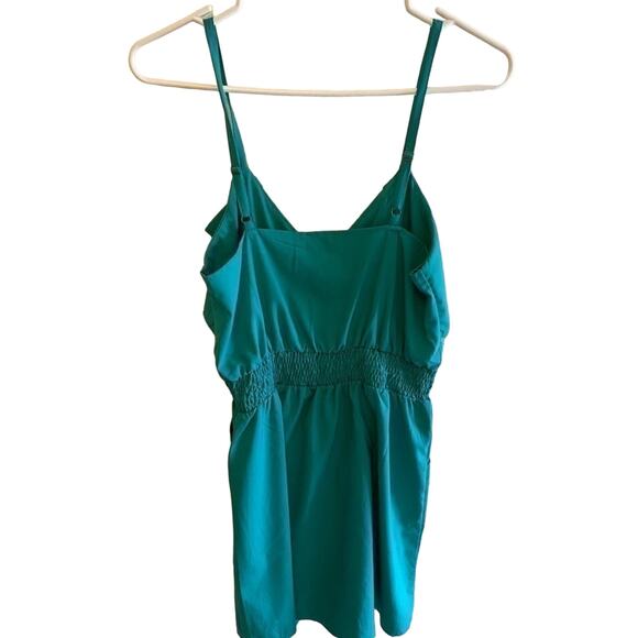 Cals Green Adjustable Spaghetti Strap Full Zip Smocked Waist Dress Pockets Sz M - Picture 2 of 8